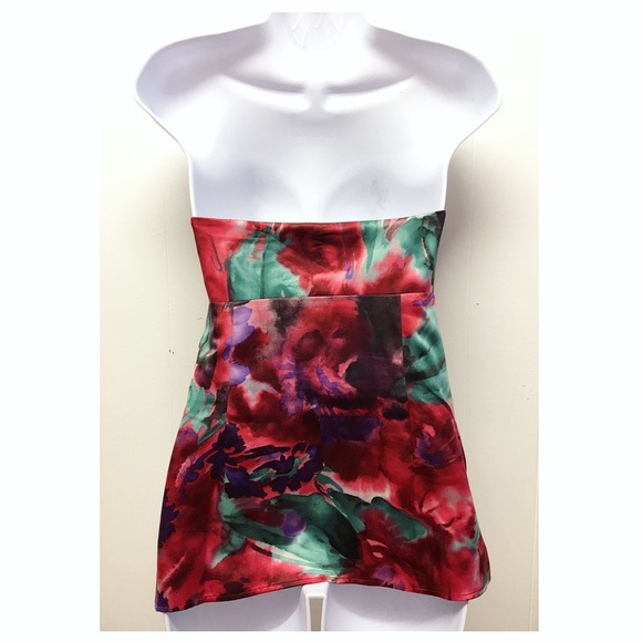 Ann Taylor Loft | Silk Strapless Satin Floral Top - Picture 3 of 7